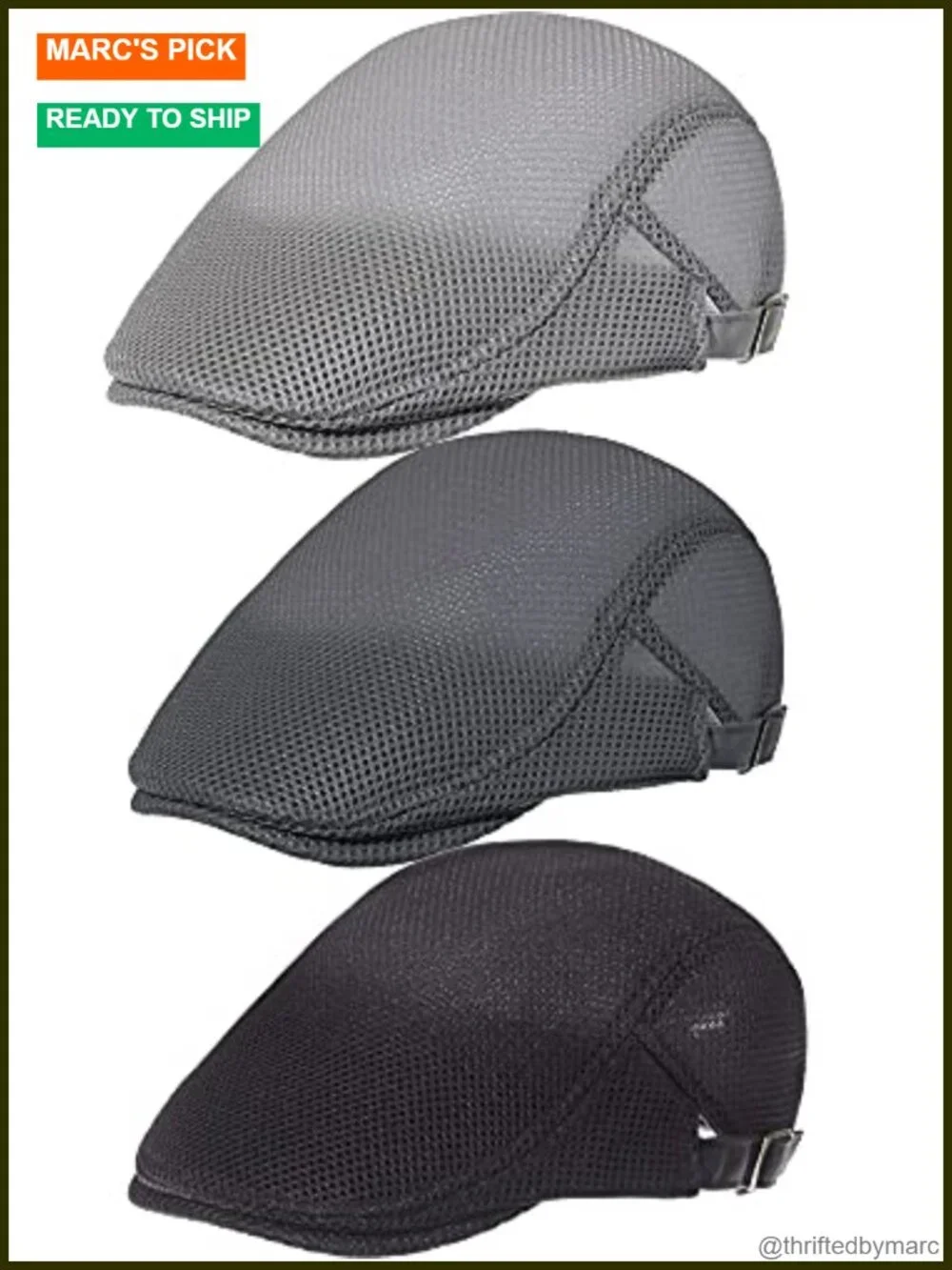 3 Pack Mesh Newsboy Cap Adjustable Summer Breathable Hat Cabbie Flat Hat